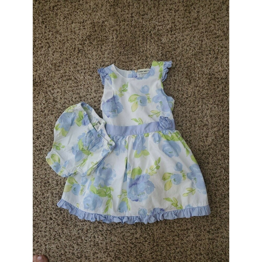 Girls 24 months Cherokee dress with bottoms blue flowers sleeveless